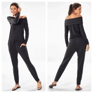 Fabletics Tess Off-Shoulder Jumpsuit Long Sleeve Black Size M